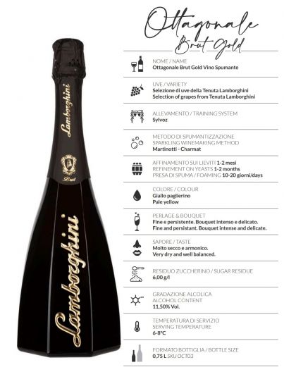 Lamborghini sparkling wine Prosecco Extra Brut D.O.C.G. Octagonal