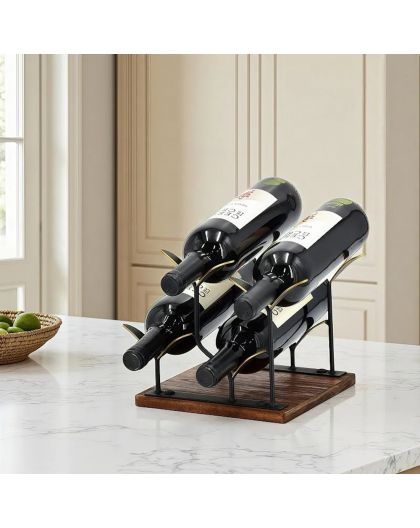 Wine rack with wooden base - 4 bottles