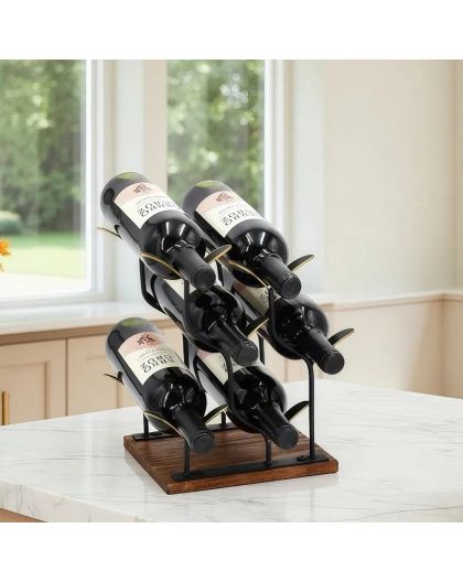 Wine rack with wooden base - 6 bottles