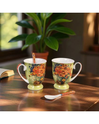 Cup for tea "Vase with Red Poppies, Vincent van Gogh" 280 ml, 2pcs