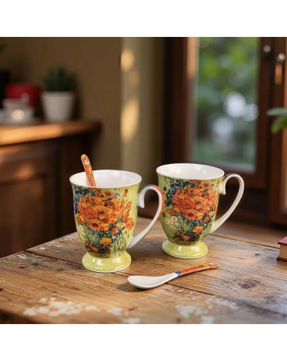 Cup for tea "Vase with Red Poppies, Vincent van Gogh" 280 ml, 2pcs