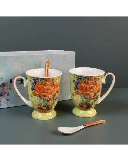 Cup for tea "Vase with Red Poppies, Vincent van Gogh" 280 ml, 2pcs