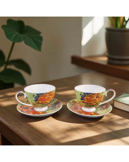 Set of two cups with saucers "Vase with Red Poppies" 250 ml