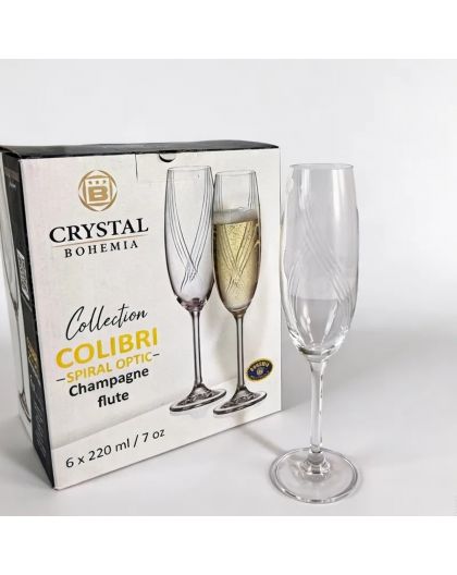 BOHEMIA COLIBRI OPTIC 4, Sparkling wine glasses flute 220ml, 6pcs
