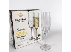 BOHEMIA COLIBRI OPTIC 4, Sparkling wine glasses flute 220ml, 6pcs