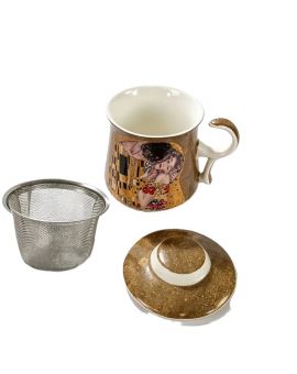 Cup for tea, Gustav Klimt, "The Kiss" with metal strainer and lid, 320ml