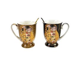 Set of two gift cups with spoons, The Kiss, gold and black – 280 ml