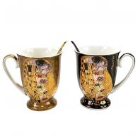 Set of two gift cups with spoons, The Kiss, gold and black – 280 ml