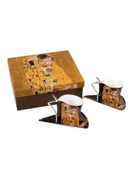 Set of two espresso cups, Gustav Klimt, The Kiss, black and gold, 90 ml