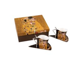 Set of two espresso cups, Gustav Klimt, The Kiss, black and gold, 90 ml