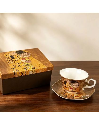 Gift cup with saucer, The Kiss in Gold, 200 ml
