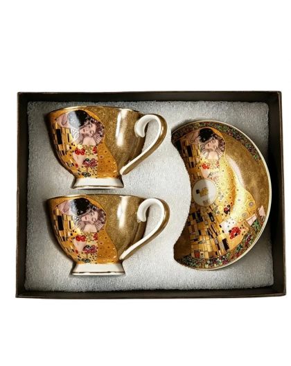 Set of two gift espresso cups with saucers, Gustav Klimt,The Kiss, 90 ml