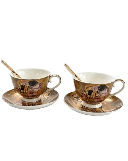 Set of two gift espresso cups with saucers,The Kiss, 90 ml