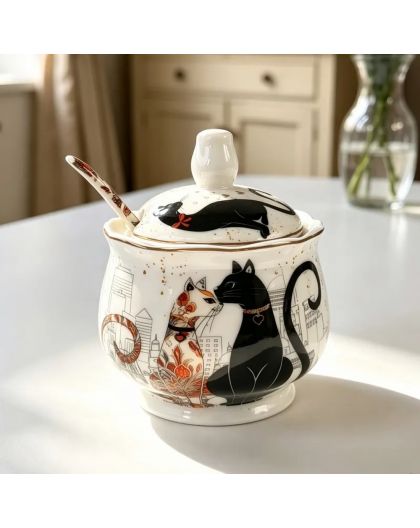 Sugar bowl with spoon, Cat's tenderness