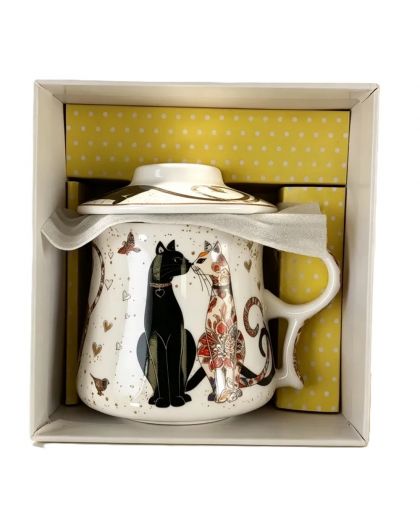 Gift cup with metal strainer and lid, Cats Closeness, 340 ml