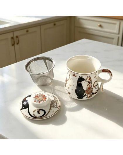 Gift cup with metal strainer and lid, Cats Closeness, 340 ml