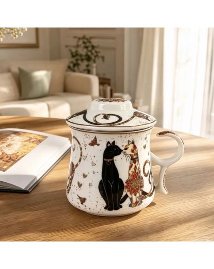 Gift cup with metal strainer and lid, Cats Closeness, 340 ml