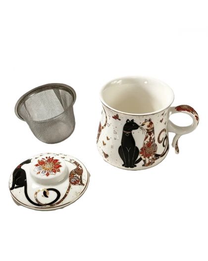 Gift cup with metal strainer and lid, Cats Closeness, 340 ml