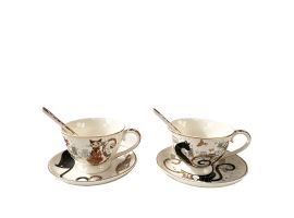 Set of two gift espresso cups with saucers, Cats tenderness and closeness, 90 ml