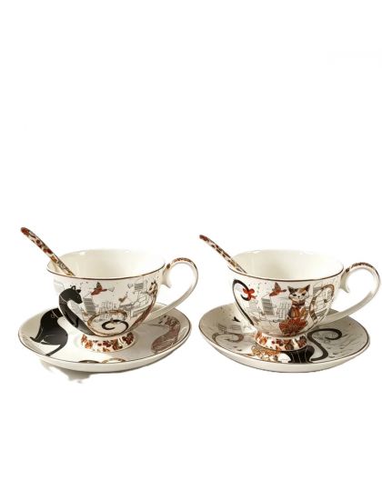 Set of two gift cups with saucers, Cats tenderness and closeness, 250 ml