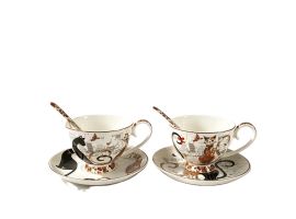 Set of two gift cups with saucers, Cats tenderness and closeness, 250 ml