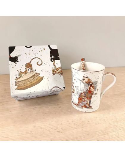 Gift cup with porcelain spoon, Cats tenderness, 300 ml