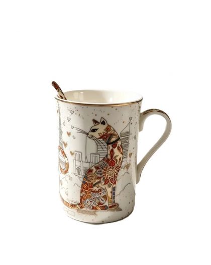 Gift cup with porcelain spoon, Cats tenderness, 300 ml