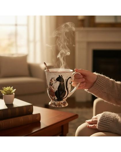 Gift cup with porcelain spoon, Cats Closeness, 280 ml
