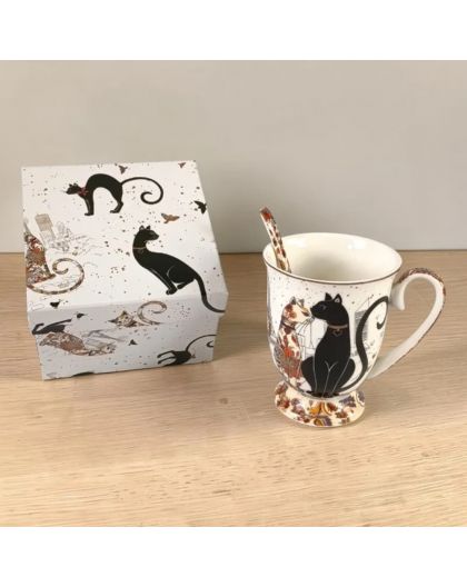 Gift cup with porcelain spoon, Cats Closeness, 280 ml
