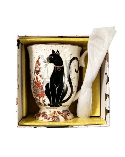 Gift cup with porcelain spoon, Cats Closeness, 280 ml