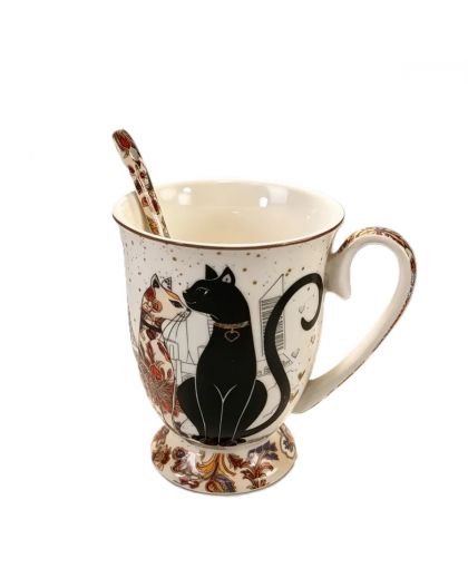 Gift cup with porcelain spoon, Cats Closeness, 280 ml