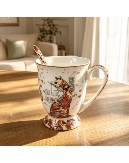 Gift cup with porcelain spoon, Cats tenderness, 280 ml
