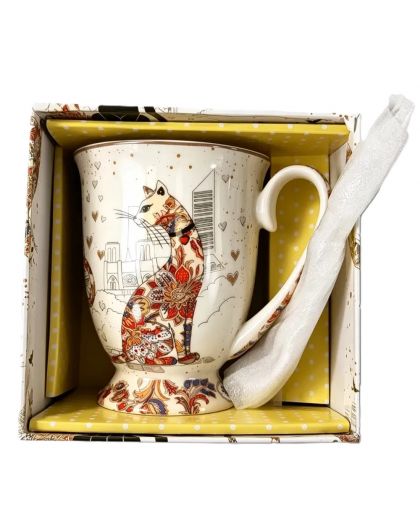 Gift cup with porcelain spoon, Cats tenderness, 280 ml