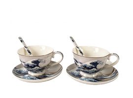 Two gift cups with saucers and spoons, Katsushika Hokusai,The Great Wave off Kanagawa, 220 ml