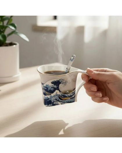 Two gift cups with saucers and spoons, Katsushika Hokusai, The Great Wave off Kanagawa, 180 ml