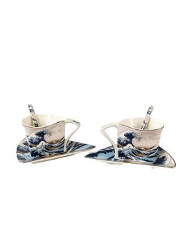 Two gift cups with saucers and spoons, Katsushika Hokusai, The Great Wave off Kanagawa, 180 ml