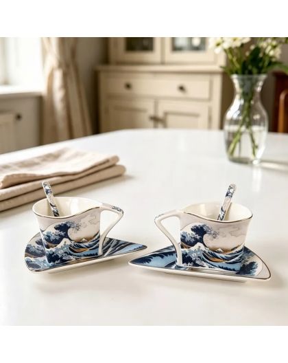 Two gift cups with saucers and spoons, Katsushika Hokusai, The Great Wave off Kanagawa, 180 ml