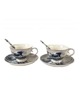 Two gift cups with saucers and spoons, Katsushika Hokusai, The Great Wave off Kanagawa, 90 ml