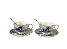 Two gift cups with saucers and spoons, Katsushika Hokusai, The Great Wave off Kanagawa, 90 ml
