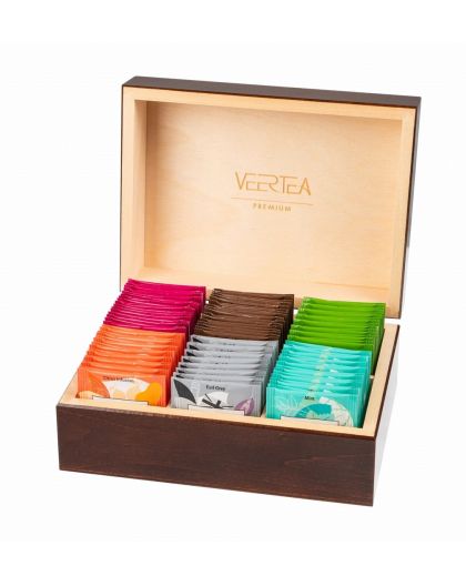Veertea Wooden Tea Gift Box, 96 Tea Bags, 6 Flavours