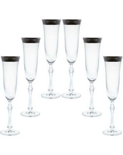 6 Bohemia Crystal champagne glasses with silver