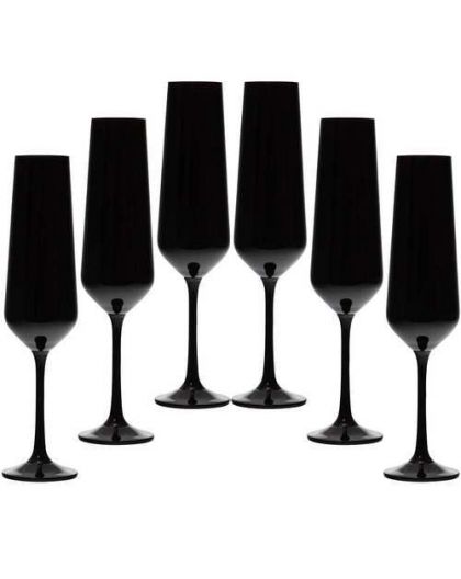 6 Bohemia black crystal champagne / sparkling wine glasses