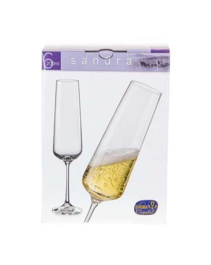 6 Bohemia black crystal champagne / sparkling wine glasses