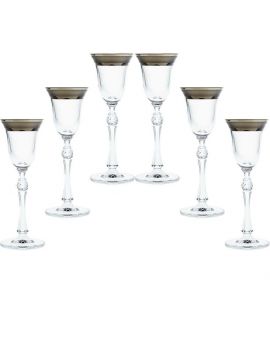 6 Bohemia Crystal Liquor glasses with silver colored kant "Parus"