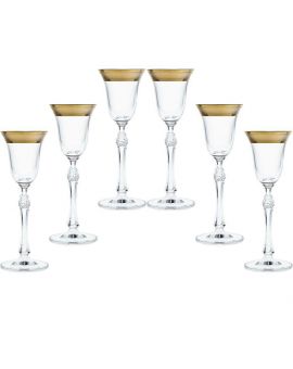 6 Bohemia Crystal Liquor glasses with gold colored kant "Parus"