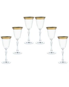 6 Bohemia Crystal white wine glasses with gold colored kant "Parus"