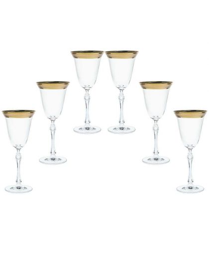 6 Bohemia Crystal white wine glasses with gold colored kant "Parus"