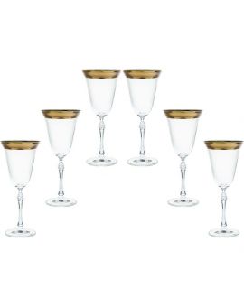 6 Bohemia Crystal red wine glasses with gold colored kant "Parus"