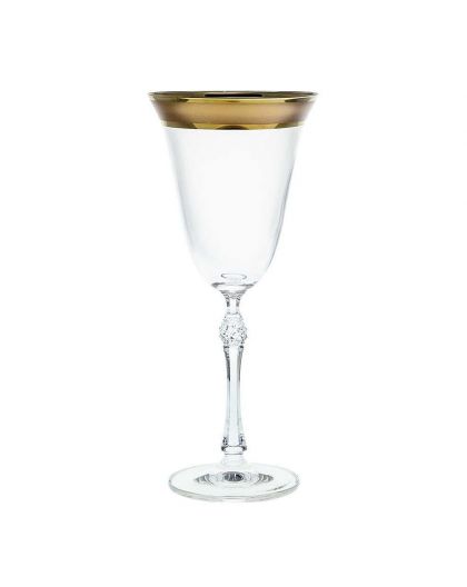 6 Bohemia Crystal red wine glasses with gold colored kant "Parus"