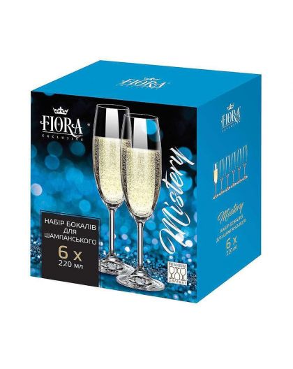 6 Bohemia Crystal  Champagne glasses "Fiora"